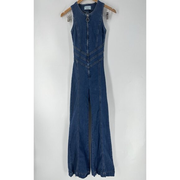 Revice Women's Denim Hollywood Heartthrob Flare Jumpsuit S EUC - Picture 1 of 8